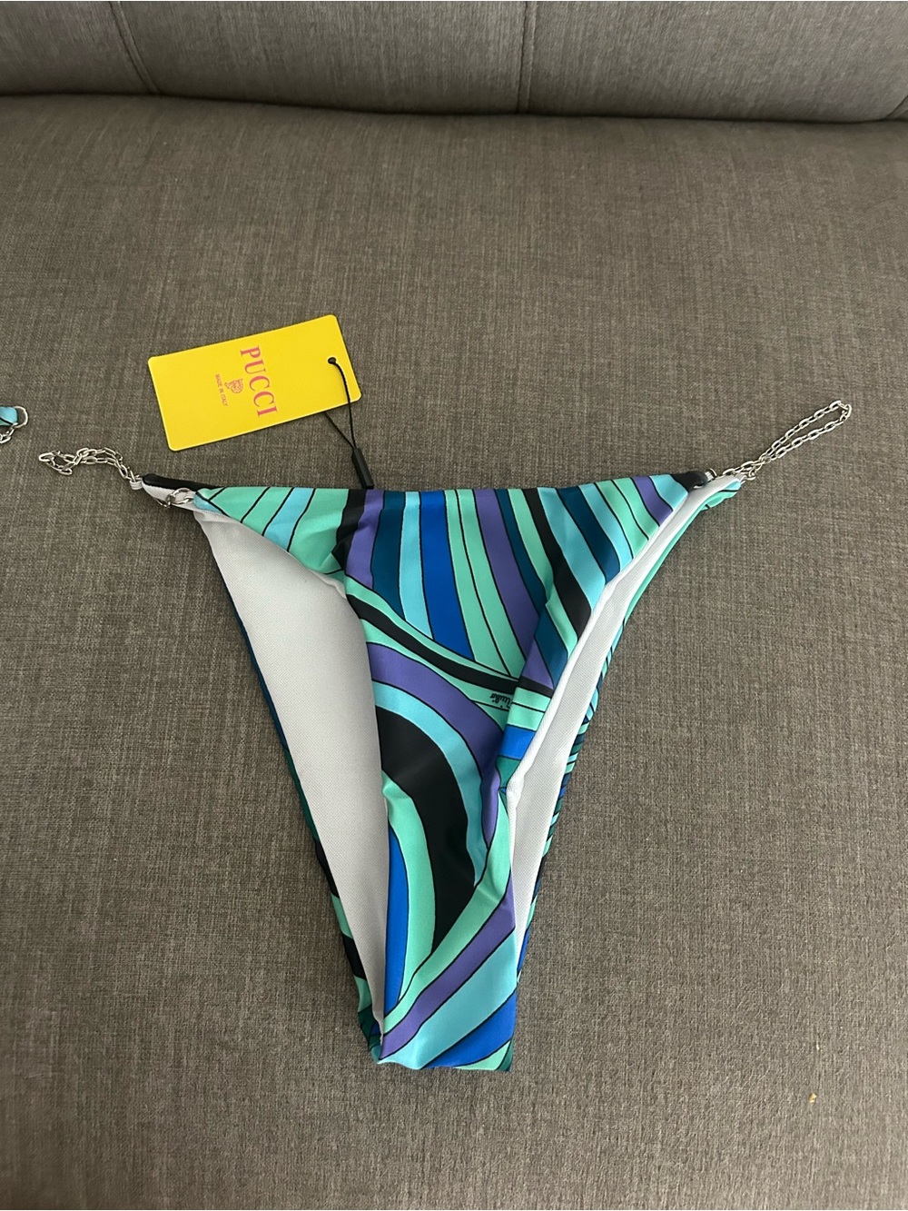 Blue & Teal Printed Chain-Side Bikini  by Pucci
